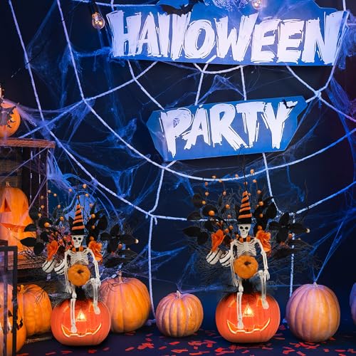 Lighted Halloween Skeleton Pumpkin Tabletop Decor - Spooky Centerpiece