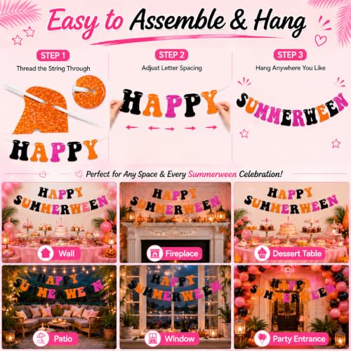 Summerween Party Decorations Pink Halloween Banner for Girls & Teens