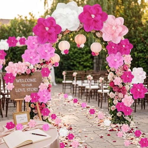 Pink Gradient 48 Pcs Giant Paper Flower Set - Large, Medium & Small Artificial Flowers for Party Decor