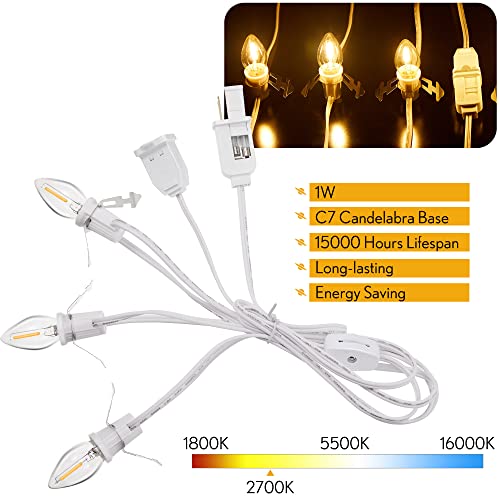Accessory Cord with 3 LED Light Bulbs - Christmas Village Light Set - 6 Pack - Warm White