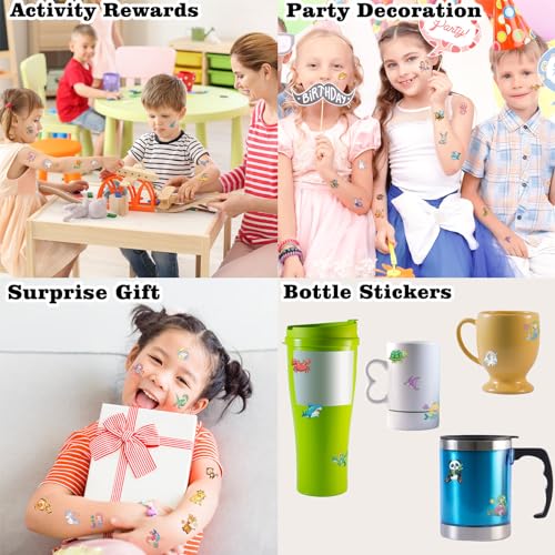 104 Kids Temporary Tattoos Pack - Assorted Unicorn, Dinosaur, Mermaid & Animal Designs - Mixed Variations
