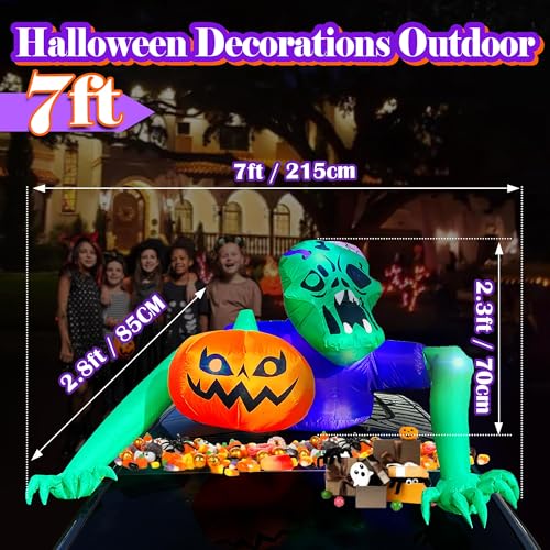 7ft Inflatable Green Zombie Car Decorations Kit for Trunk or Treat Halloween Outdoor Yard with Built-in LEDs