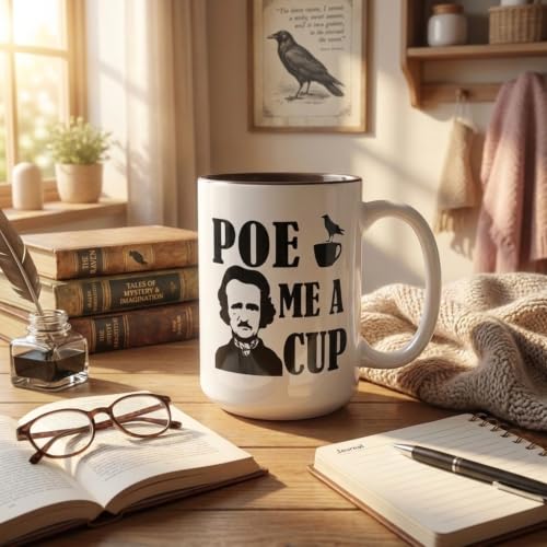 Large 15 oz Ceramic Gothic Coffee Mug - Poe Me a Cup Literary Gift