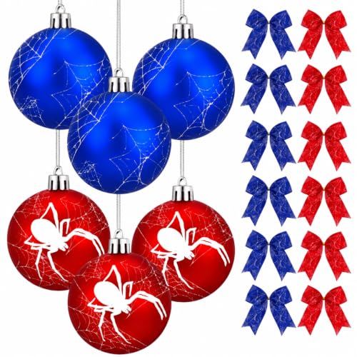 Syhood Spider Christmas Tree Ornaments Set - 24 Pc Holiday Decorations with Web & Bows