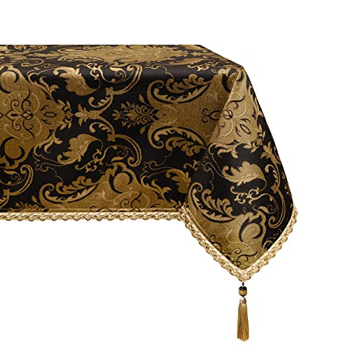 Jacquard Black Damask Fabric Tablecloth 60x104 Inch Luxury Rectangular Cover - Loom and Mill Variation