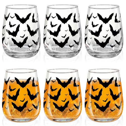 Halloween Bat Stemless Wine Glasses Set 18 Oz - Clear Party Cups