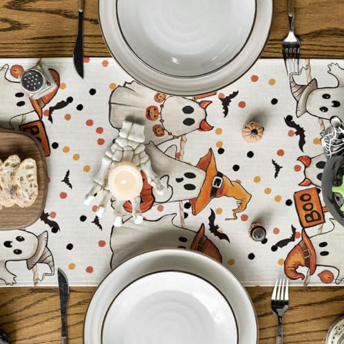 Halloween Table Runner 13x72 Inch Beige Polyester Home Party Decor