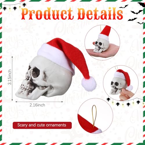 Mini Hanging Skull Heads Christmas Tree Ornaments - 3.15 Inch Halloween Skeleton Decorations Set of 24