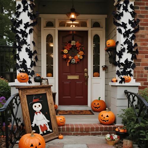 Black Maple Leaf Garland - 2PCS Fall Halloween Decor, 6.56FT Artificial Vines