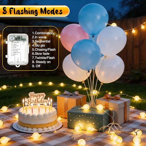 50 LED Globe String Lights with Timer & 8 Modes - Battery Operated Indoor Outdoor Decor