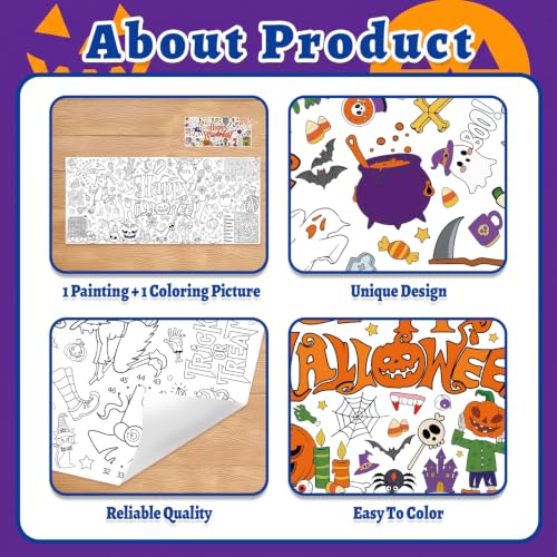 Halloween Coloring Poster Table Cover - 71 x 31.5 Inches - Actilize