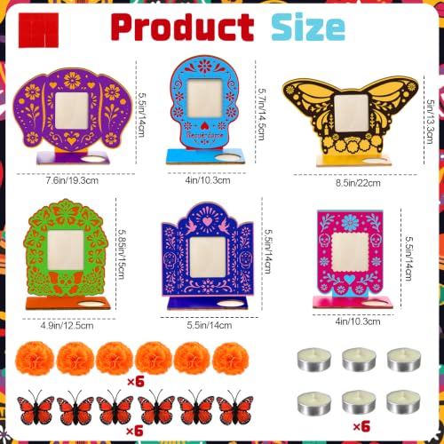 Day of the Dead Picture Frame Set - Skeleton Ofrenda Decorations with Colorful Elements - Variation B
