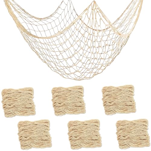 Nautical Fish Net Decorations - 6 Pack 80x40 Inch Cotton Sea Party Backdrop