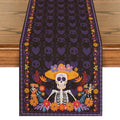 Daisy Skull Day of The Dead Table Runner - Mexican Kitchen Decor, 13x72 Inches