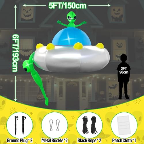 Kalolary 6FT Halloween Inflatable Hanging Alien UFO Outdoor Decoration - Variation of This Listing