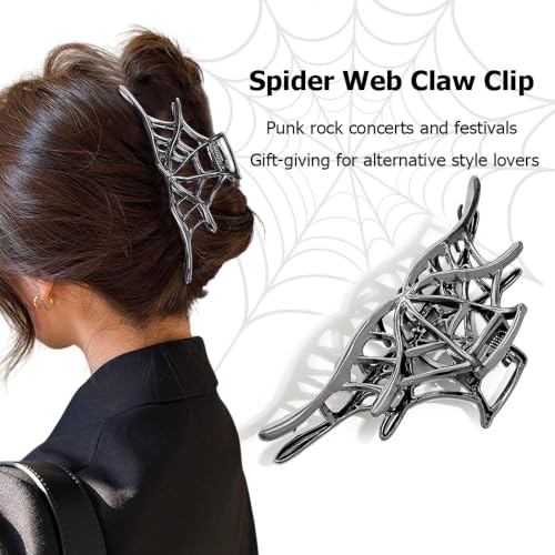 Gothic Hair Claw Clips Set - Spider Web, Skeleton Hand, Spider Pearl - Variation A