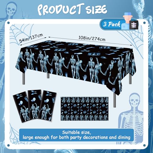 3 Pack Disposable Tablecloths - Radiology X-Ray Skeleton Design, 54 x 108 Inches, Waterproof & Stain Resistant