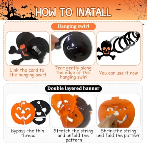 Halloween Party Decorations Set with Banners and Hanging Swirls