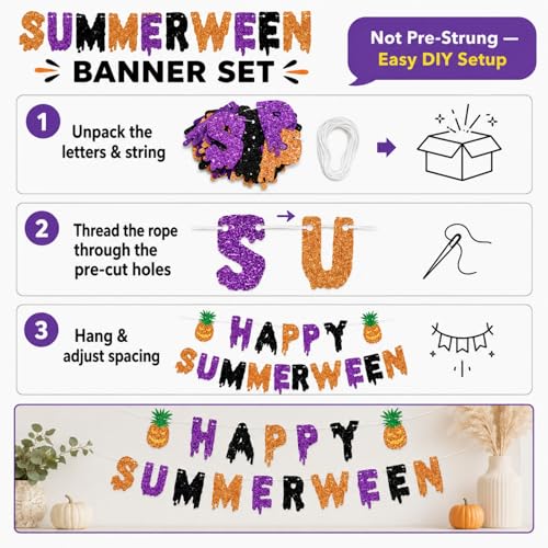 Summerween Glitter Banner Party Decorations - Tropical Theme DIY Hanging Sets