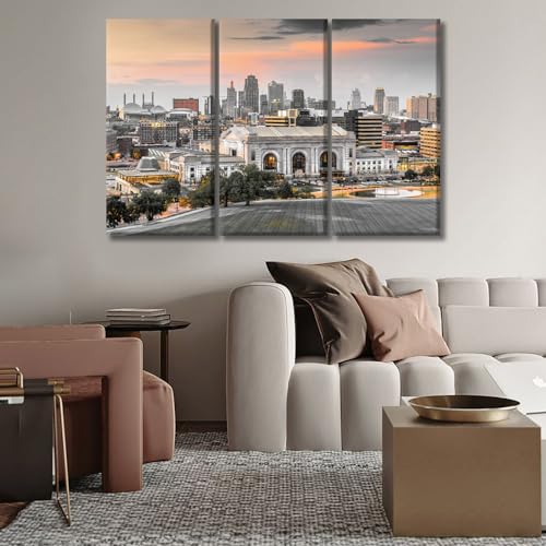 Kansas Cityscape Wall Art Canvas Print - Union Station City Panorama - Variation of Missouri Kansas / 40x60 Inch
