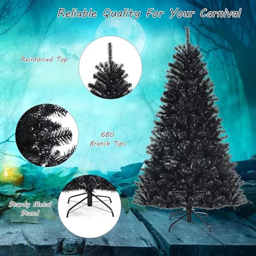 6ft Black Artificial Christmas Tree with Purple LED Lights - Halloween & Holiday Decor