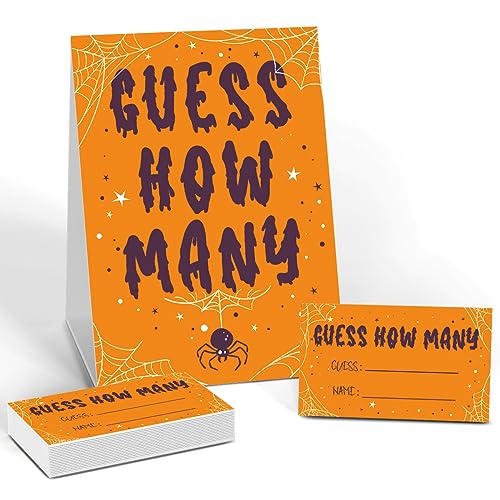 Halloween Guessing Game Set with Sign and Cards - Party Activity and Decoration