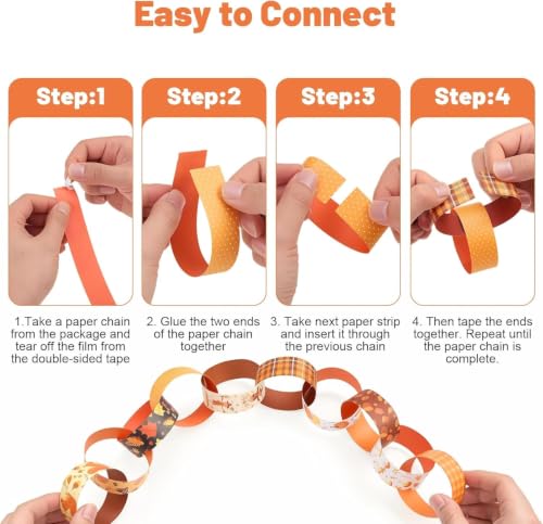 Fall Paper Chain Strips - Autumn Colors & Seasonal Patterns, 500 Pcs