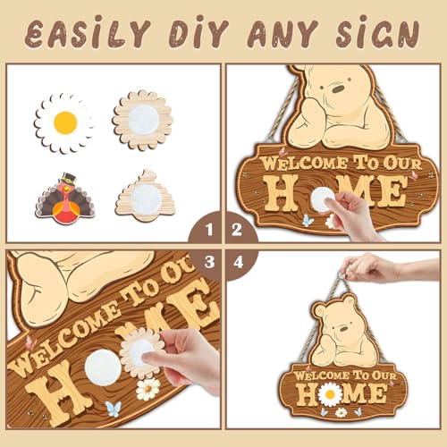 Winnie Welcome Sign for Door Decor - Interchangeable Holiday Sign - Housewarming Gift - Variation of Welcome Sign