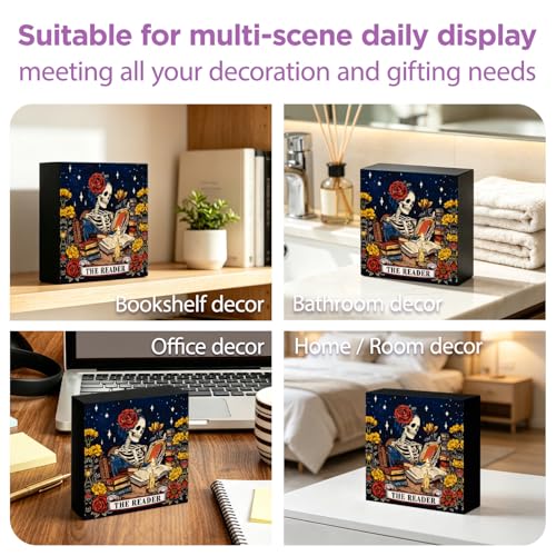 Rose Reader Skeleton Wooden Sign Gothic Dark Academia Desk Decor - The Reader