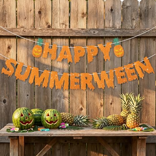 Glitter Summerween Banner - Pre-Strung Spooky Summer Party Decor