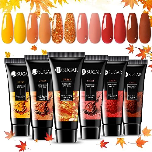 UR SUGAR Fall Winter Gel Extension Nail Set - 6 Colors with Autumn Maple Leaf Variation