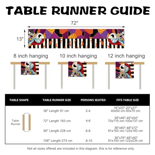 Halloween Jack Table Runner - Black White Stripes Patch Bat, 13 x 72 Inches