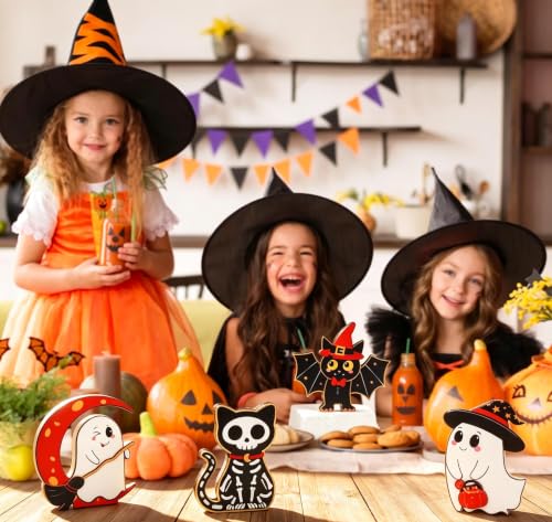 Halloween Wooden Decor Set - Indoor Fall & Spooky Home Decorations for Mantle & Tabletop