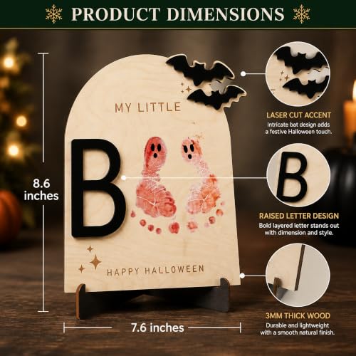 First Halloween Footprint Keepsake Sign - Baby Boo Wooden Decor - Wood Brown