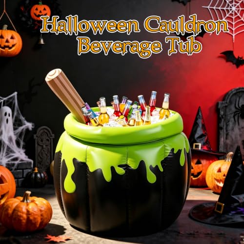 Inflatable Witch Cauldron Beverage Cooler - Leak-Proof Pool & Halloween Party Ice Bucket