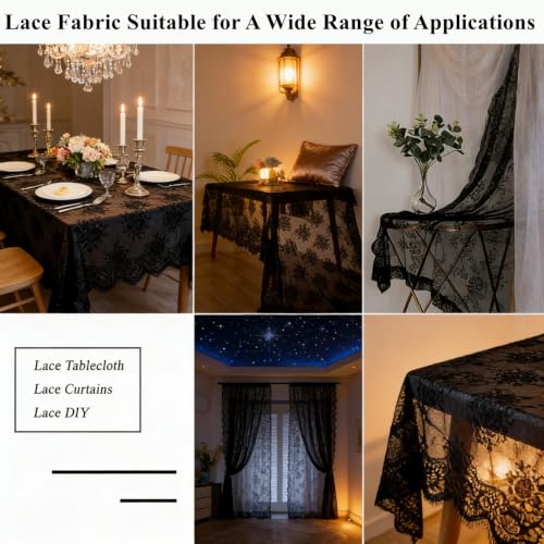 Black Lace Tablecloth 60x120 Inch Rectangle for Wedding Reception - Variation: Black / 1
