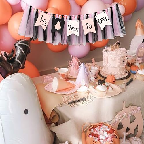 Halloween Ghost 1/2 Way To One High Chair Banner - Spooky-Cute Party Decor