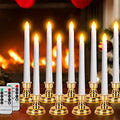 Daord 9 Pack Flameless Flickering LED Taper Candles with Remote & Timer - White + Gold Holders, Christmas Window Decor