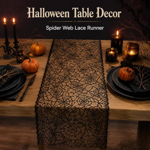 Halloween Spider Web Table Runner 12x72 Inch Indoor Decor