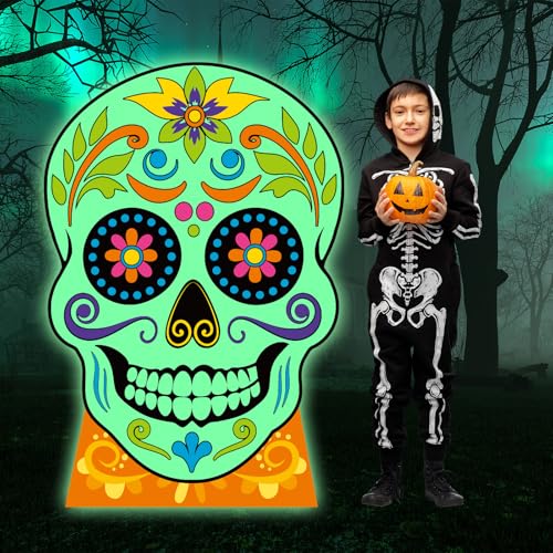 Life Size Day of The Dead Sugar Skull Cardboard Cutout - Fluorescent Halloween Decor