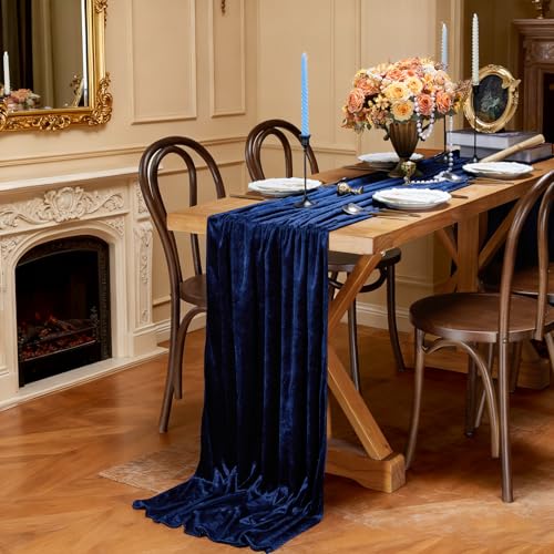 Velvet Table Runner Set - Navy Blue 29x120 Inches, 3 Pieces - Elegant Home Decor