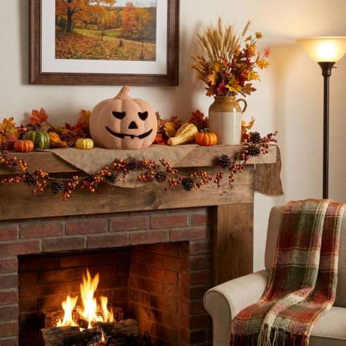 NUPTIO Handmade Terracotta Pumpkin Lantern - Medium 9.8" H Fall Halloween Decor