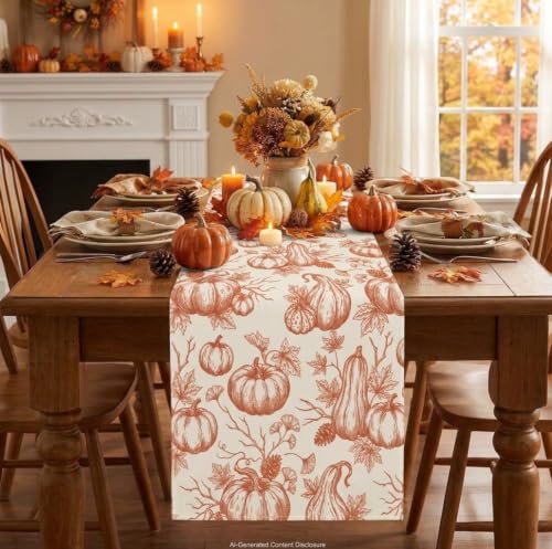 Fall Table Runner Burnt Orange 13x36 Inch Thanksgiving Halloween Autumn Decor