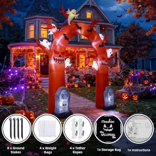 10FT Halloween Inflatable Archway with Dead Tree Ghost Tombstones LED Lights Yard Decor