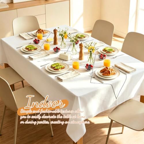 White Geometric Rhombus Pattern Table Cloth for 6ft Rectangular Table - 60x102 Inch - Variation of Rhombus / 102" x 60"