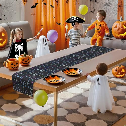 Halloween Cat Table Runner for Kitchen & Dining - Black & Orange Festive Decor