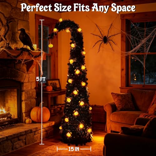 Black Halloween Tree 5ft with Orange LED Pumpkin Lights - Variation of This Listing