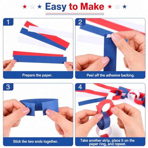 Patriotic Party Decoration Kit - Gold Stars, Streamers & Paper Chains - 492 FT