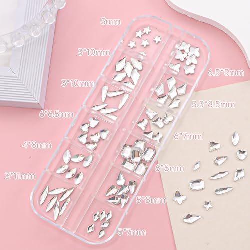 Nail Rhinestones Set - White Crystals with Variation S7 for Nail Art & Crafts