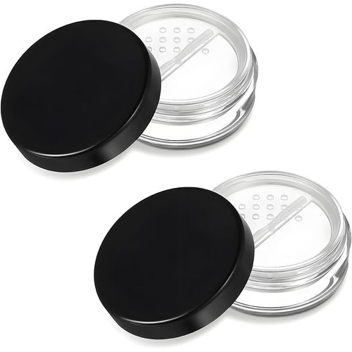 HAHIYO 2Pcs 20ml/0.68oz Plastic Empty Travel Compact Case Makeup Cosmetic Jar Refillable Powder Box No Leak Holder with Rotatable Sifter and Black Screw Lid